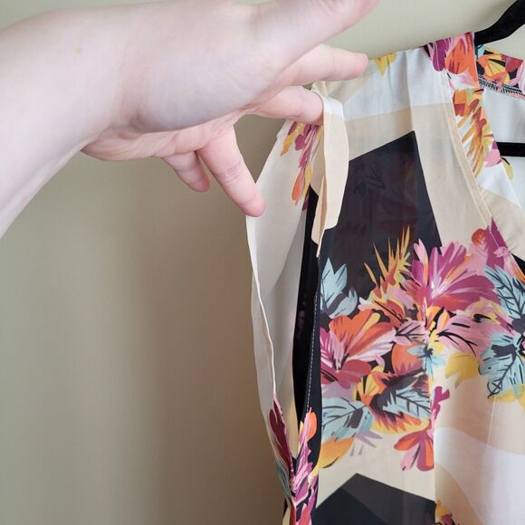 Ashley Stewart Womens Blouse Plus Size 1X Block Floral Print Sheer Poncho NWT - Picture 6 of 9